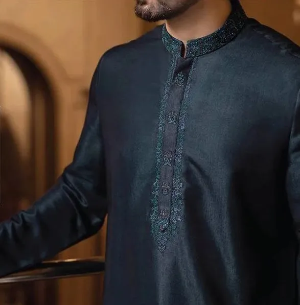 Gents Formal Shalwar Kameez in Sea green White shalwar - Men9