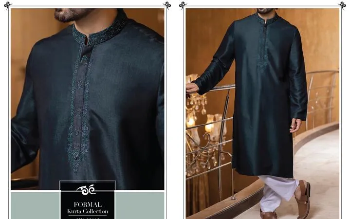 Gents Formal Shalwar Kameez in Sea green White shalwar - Men9