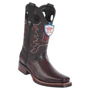 Genuine Teju Lizard Square Toe Boot with Rubber outsole in Black Cherry