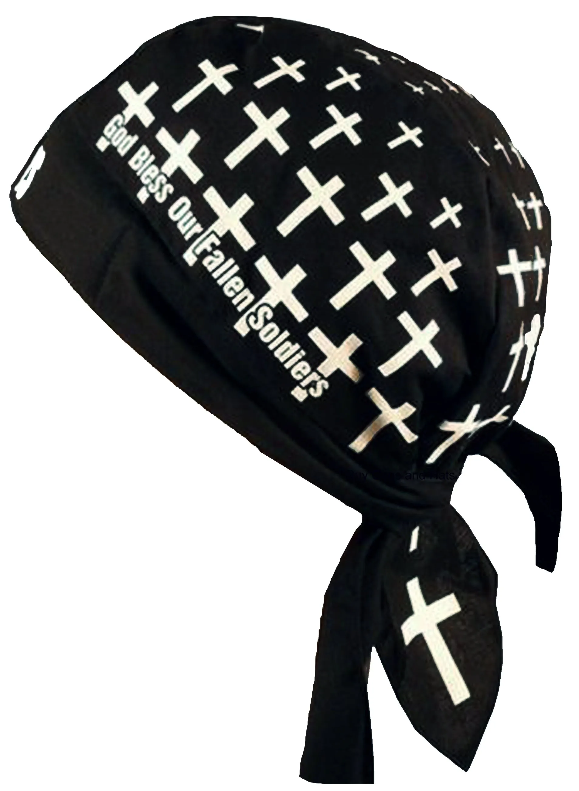 God Bless Fallen Soldiers Bandana Dorag Skull Cap Black White Doo Rag with SWEATBAND Military Cotton Durag