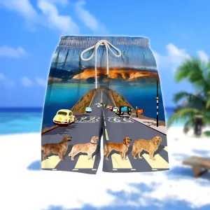 Golden Retriever Cross the road- Men Hawaii Beach Shorts
