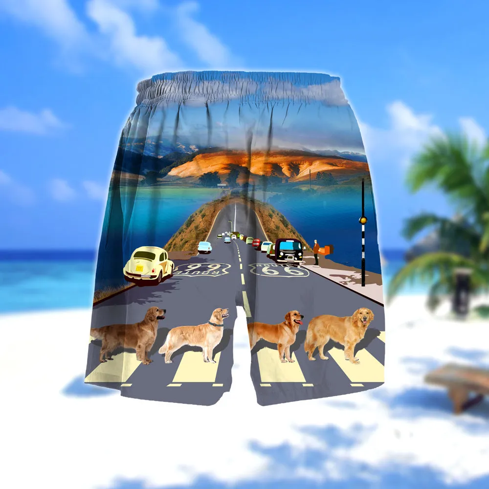 Golden Retriever Cross the road- Men Hawaii Beach Shorts