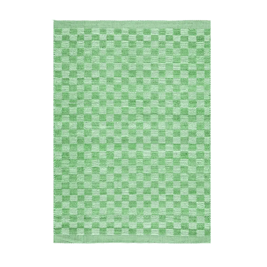 Green Checkered Jute Rug with Fringe