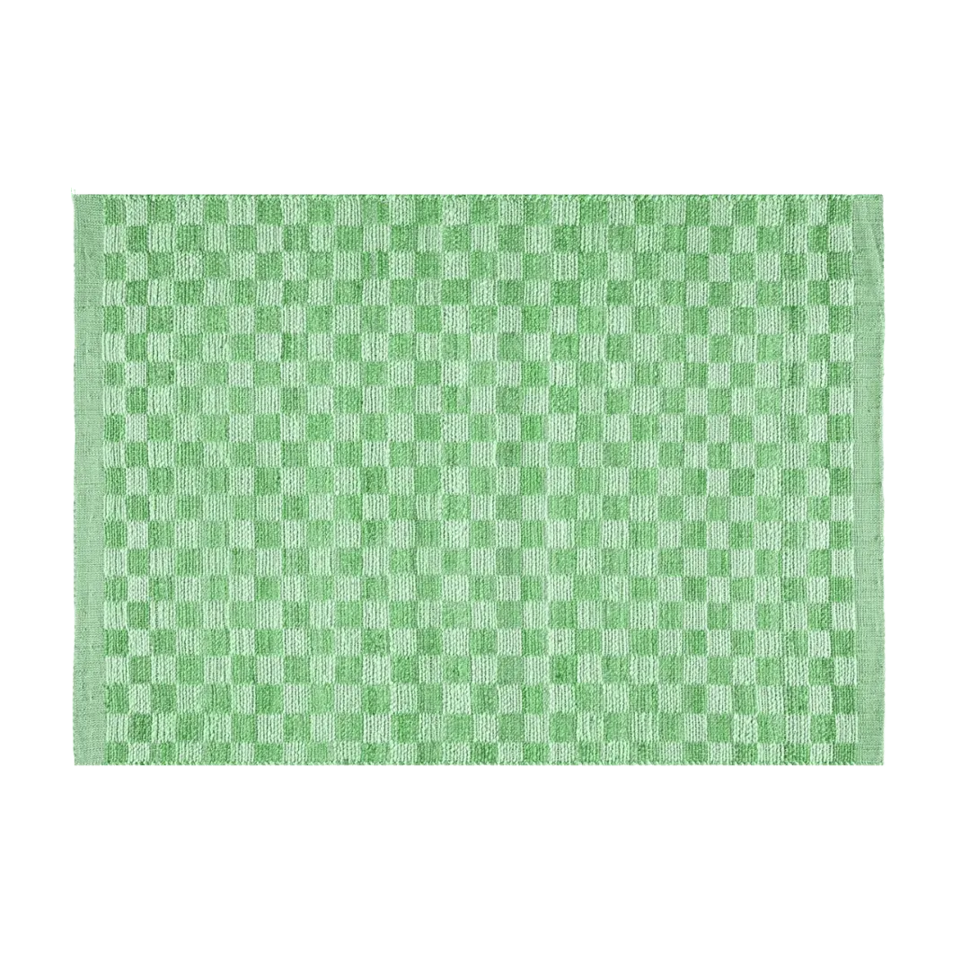 Green Checkered Jute Rug with Fringe