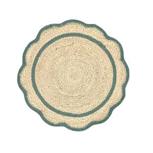 Green Cotton Scalloped Jute Round Placemats - Set of 10