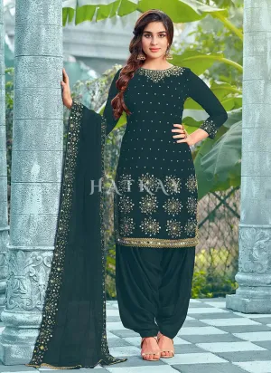 Green Mirror Work Embroidered Patiala Suit