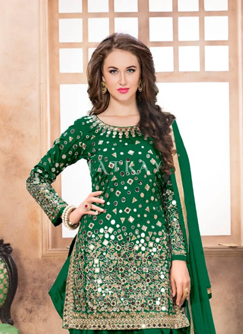 Green Mirror Work Punjabi Suit