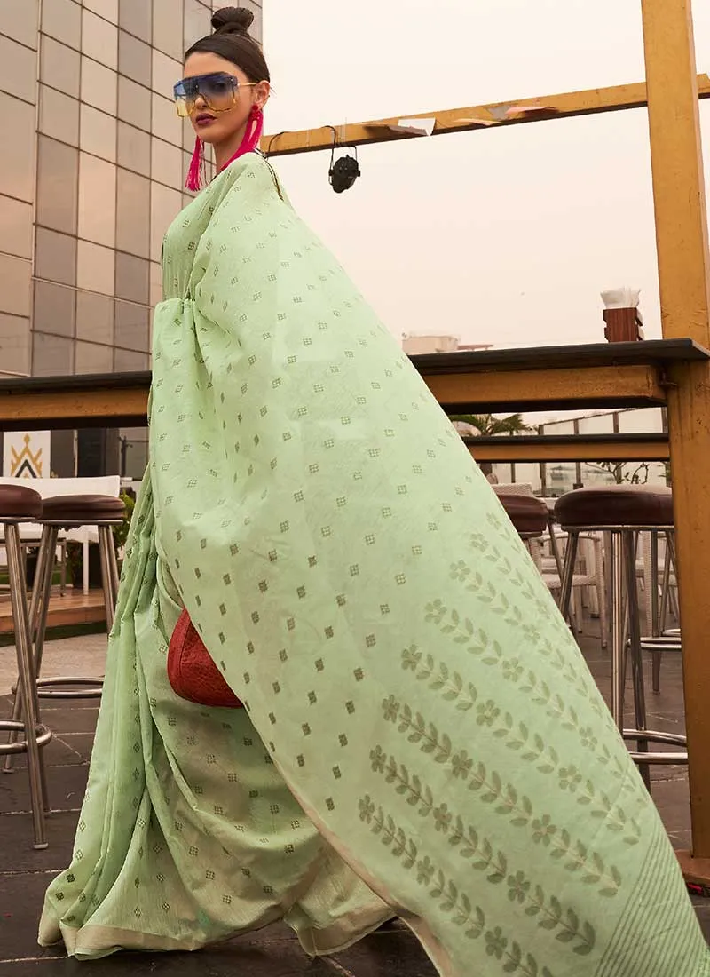 Green Zari Weaved Handloom Viscose Silk Saree