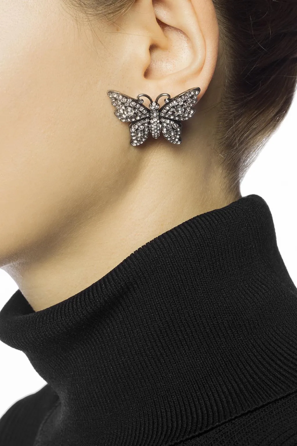 Gucci Crystal Embellished Butterfly Earrings in Silver