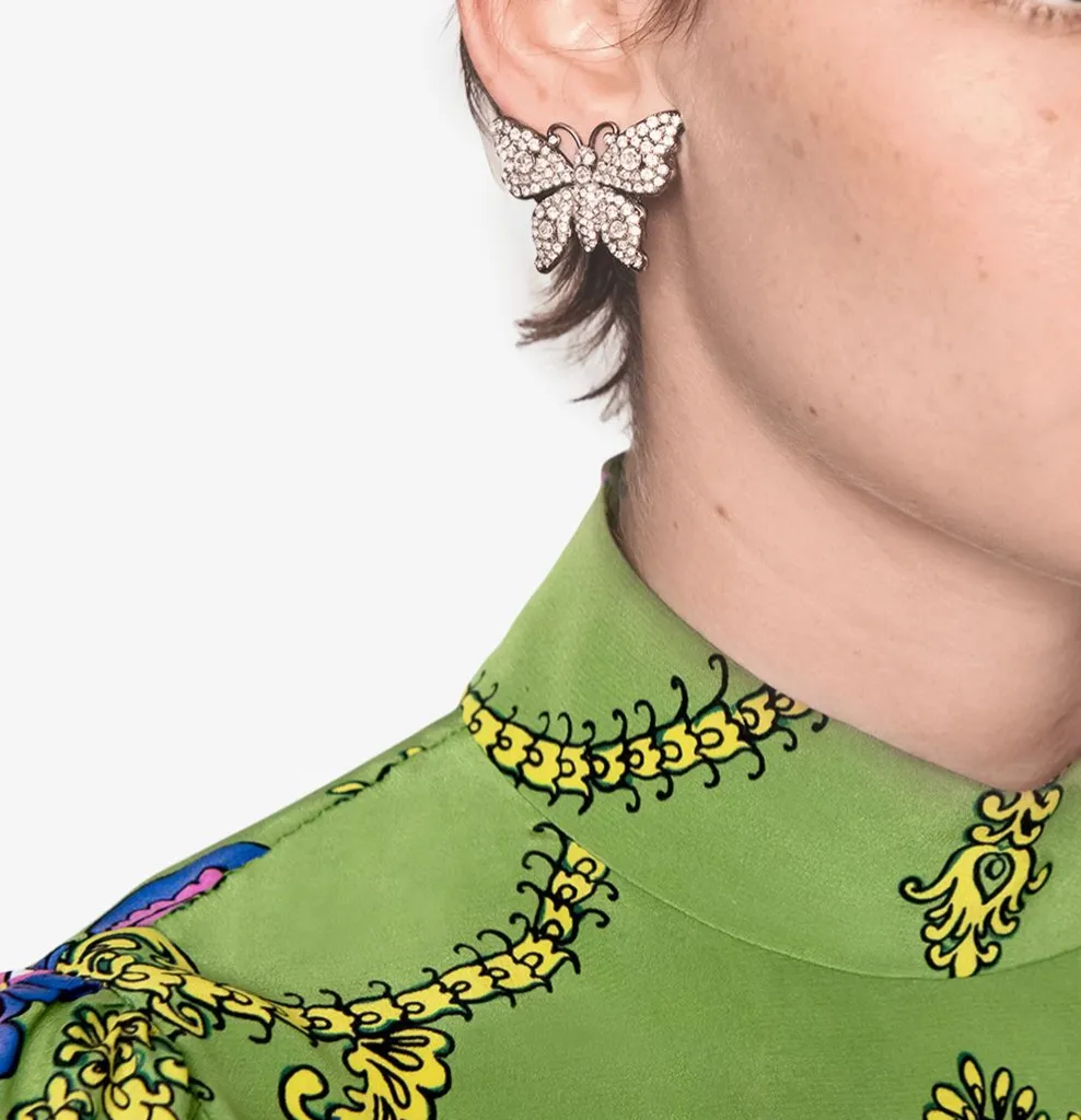 Gucci Crystal Embellished Butterfly Earrings in Silver