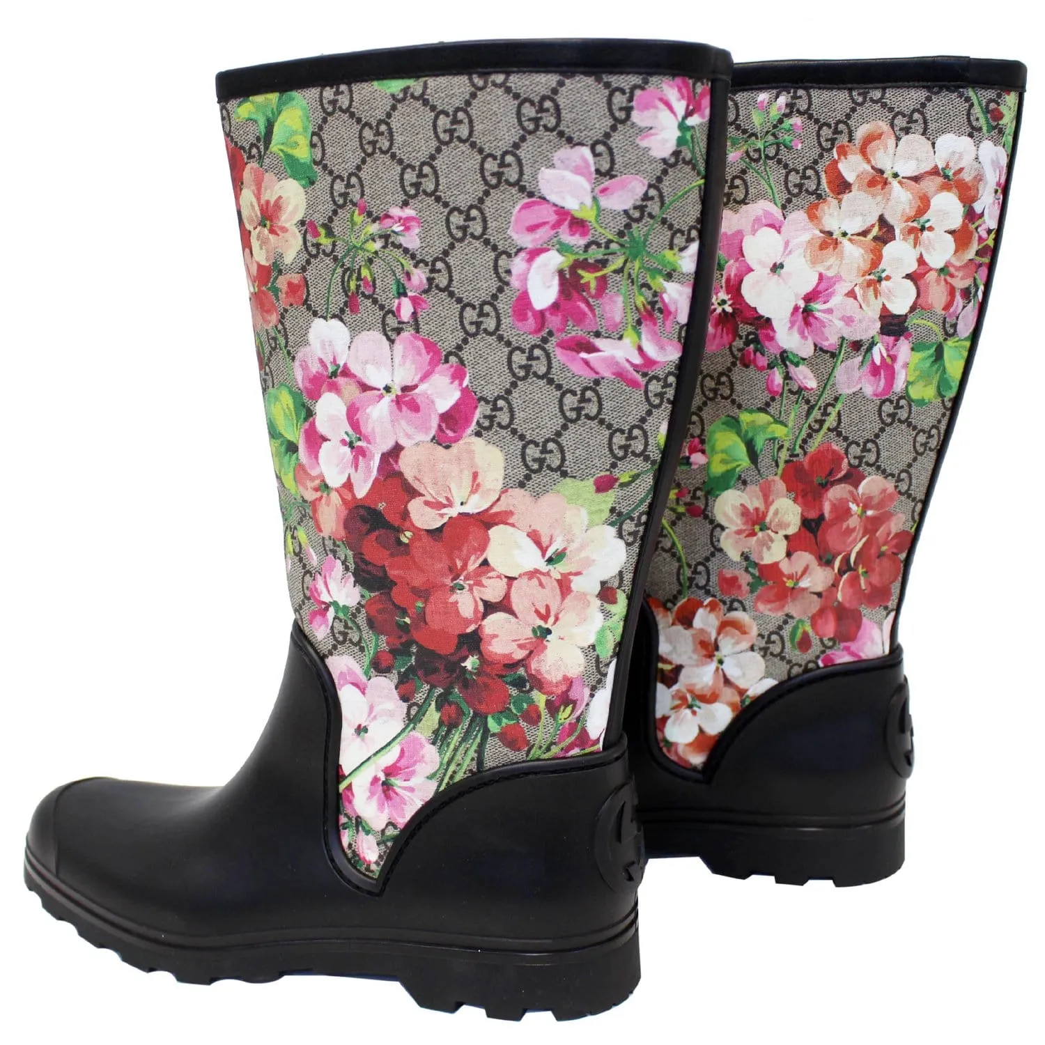 GUCCI GG Supreme Monogram Blooms Flat Rubber Boots Size 41