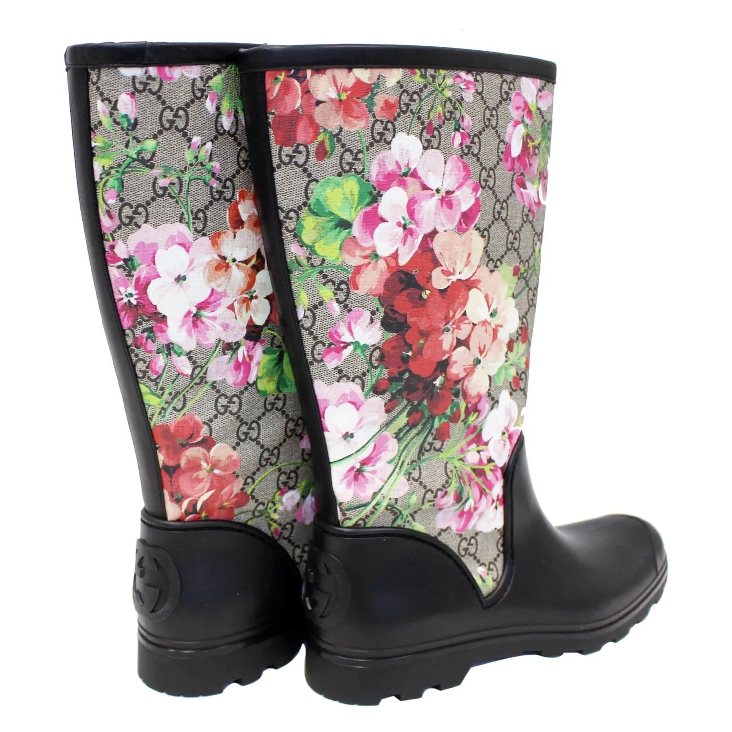 GUCCI GG Supreme Monogram Blooms Flat Rubber Boots Size 41