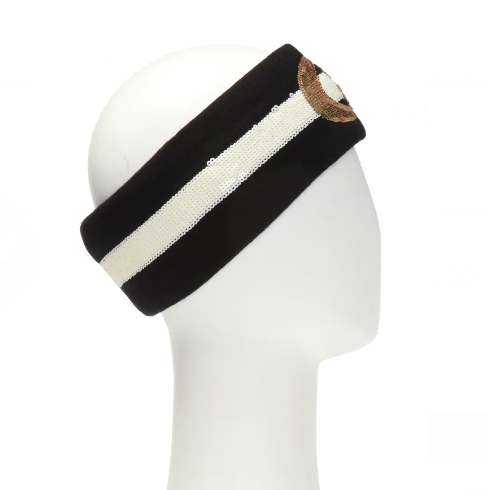 Gucci Sequin Embellished GG Headband in Black and White