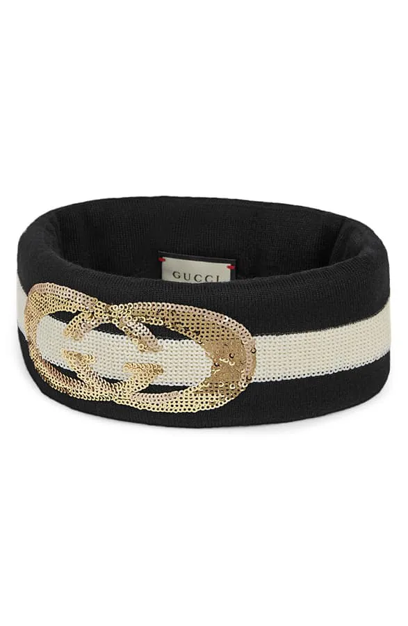Gucci Sequin Embellished GG Headband in Black and White