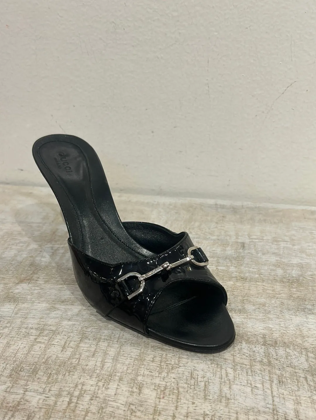 Gucci Shoes, Black Patent Leather Mules (size 40)