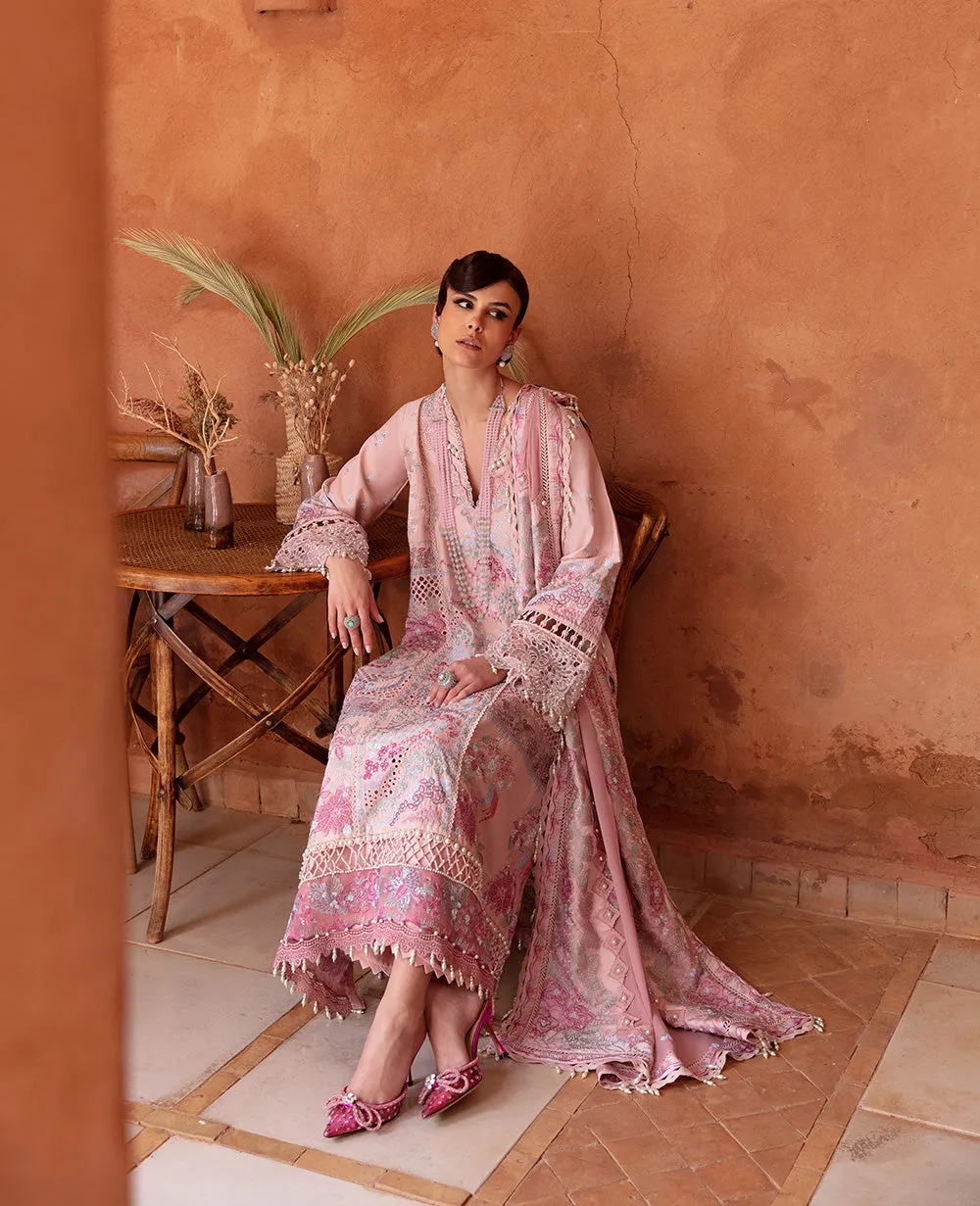 Heavily Embellished Pink Pakistani Kameez Salwar Suit and Dupatta