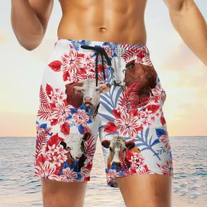 hereford cow In American Flag Pattern Shorts