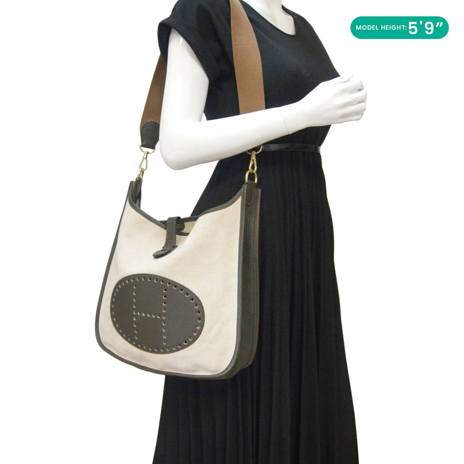 HERMES Evelyne PM Canvas Shoulder Bag Bicolor