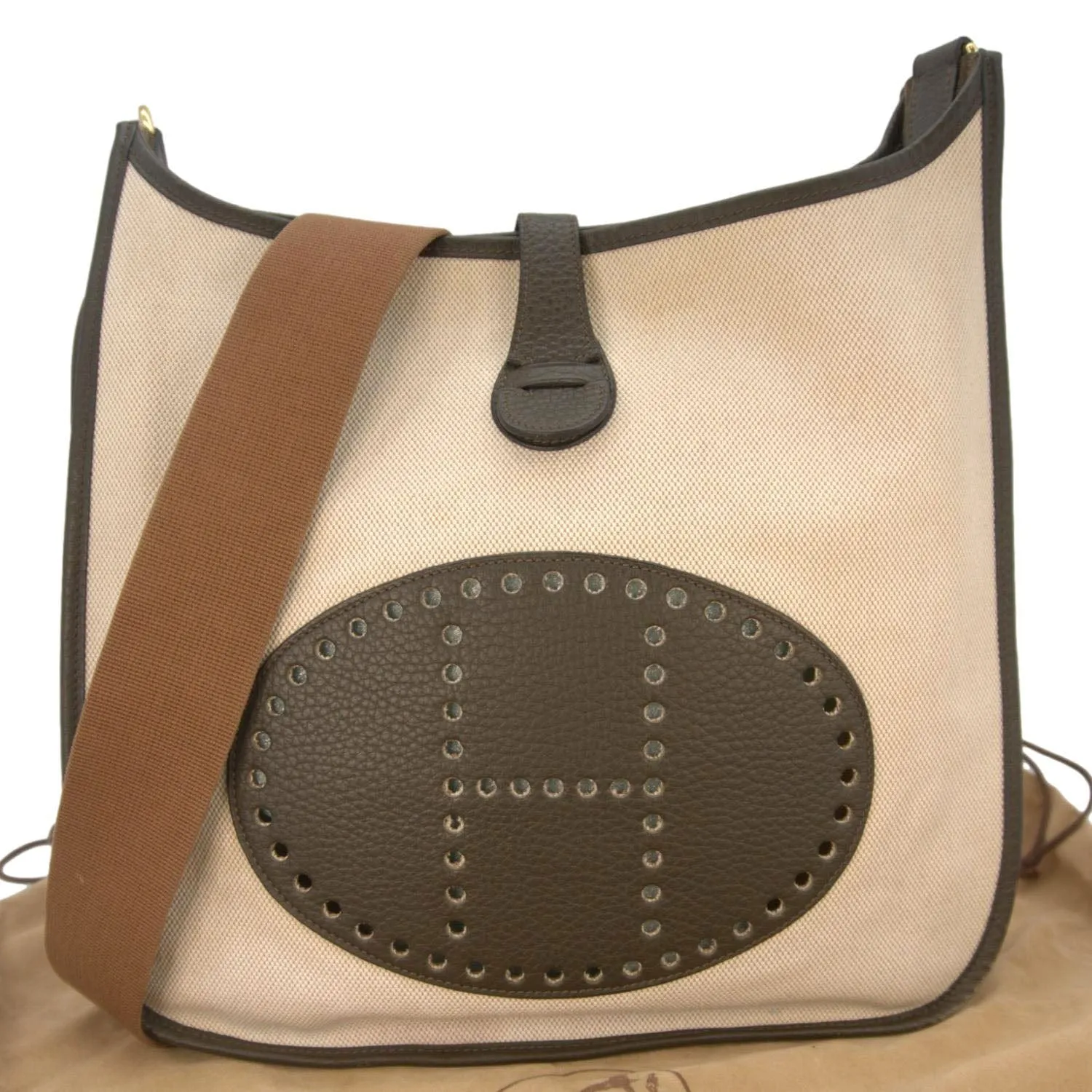HERMES Evelyne PM Canvas Shoulder Bag Bicolor