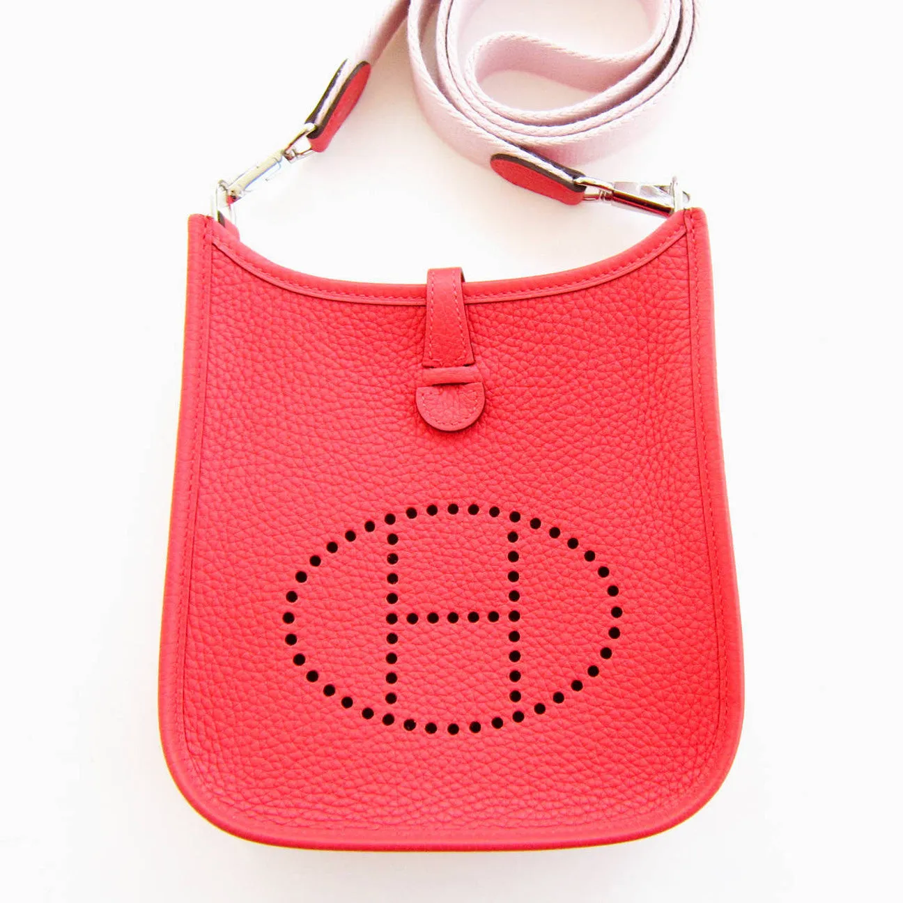 Hermes Rouge Pivoine Evelyne Rose Sakura Canvas Strap TPM