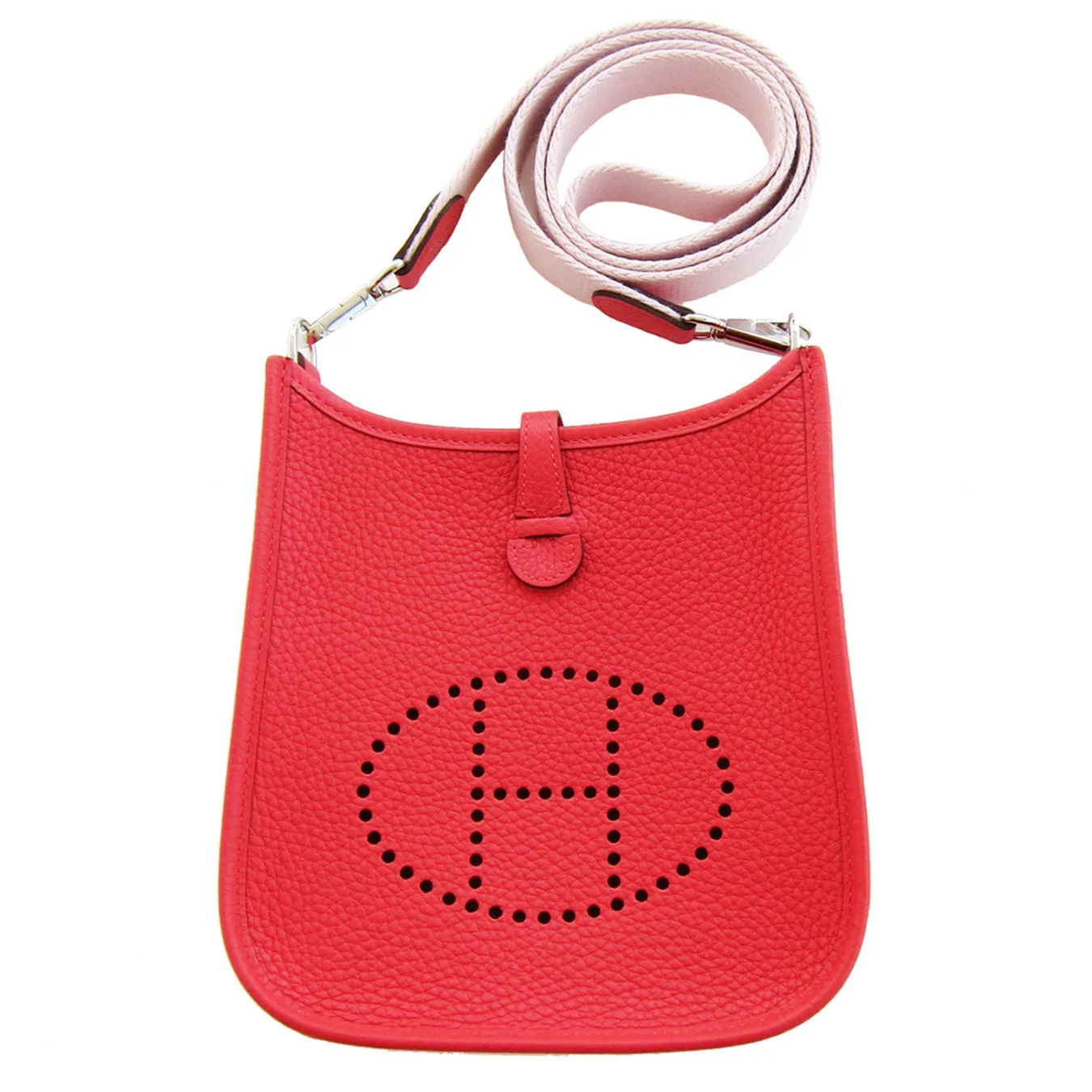 Hermes Rouge Pivoine Evelyne Rose Sakura Canvas Strap TPM
