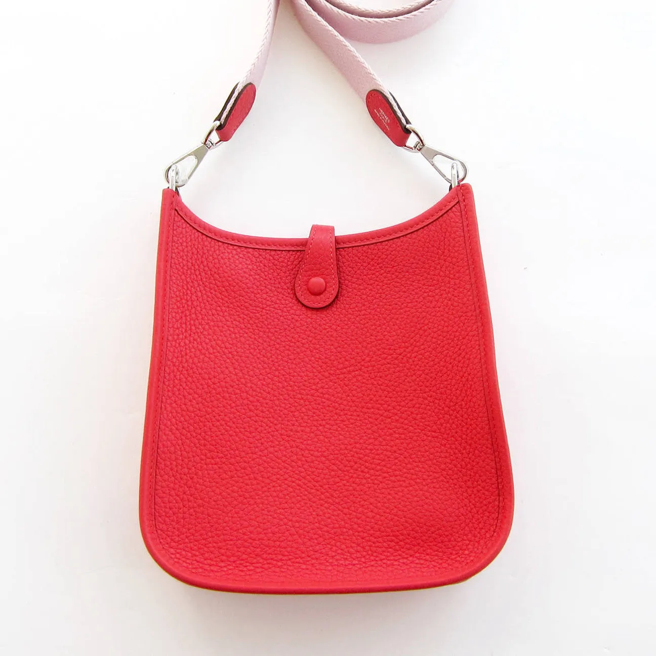 Hermes Rouge Pivoine Evelyne Rose Sakura Canvas Strap TPM