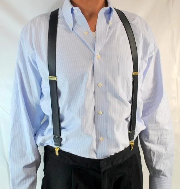 Hold-Ups XL Tuxedo Black Satin Finish 1" Wide, X-back style Suspenders with USA Patented No-slip Gold Clips