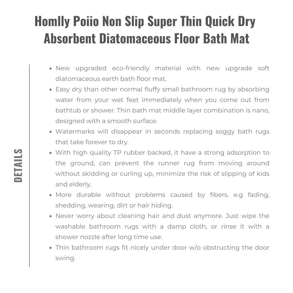 Homlly Poiio Non Slip Super Thin Quick Dry Absorbent Diatomaceous Floor Bath Mat