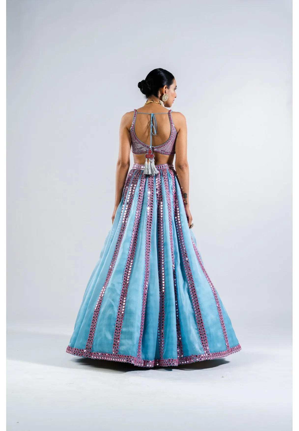Ice Blue Mirror Seam Lehenga Set