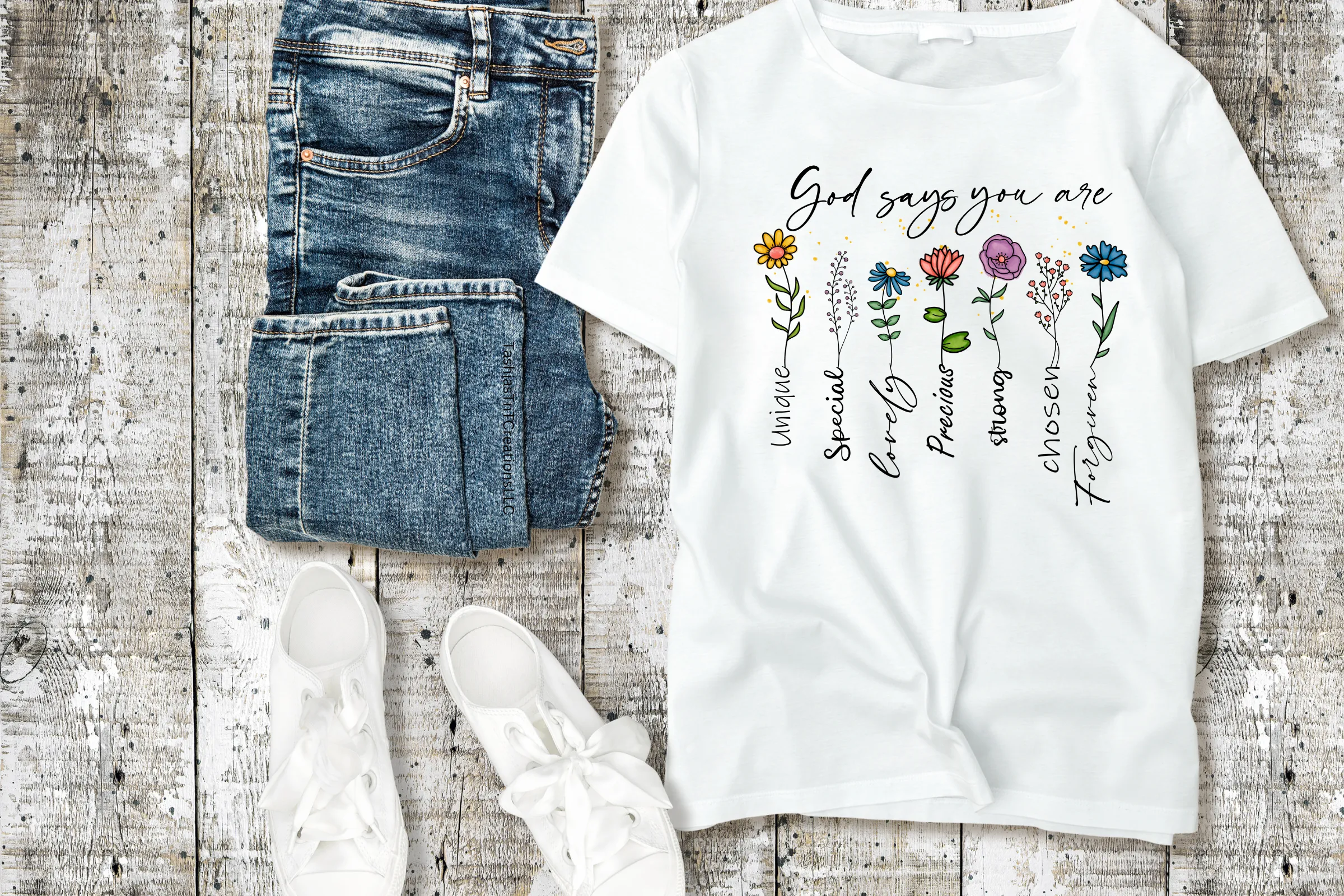 Inspirational Florals: Empowering Words on a Casual T-Shirt