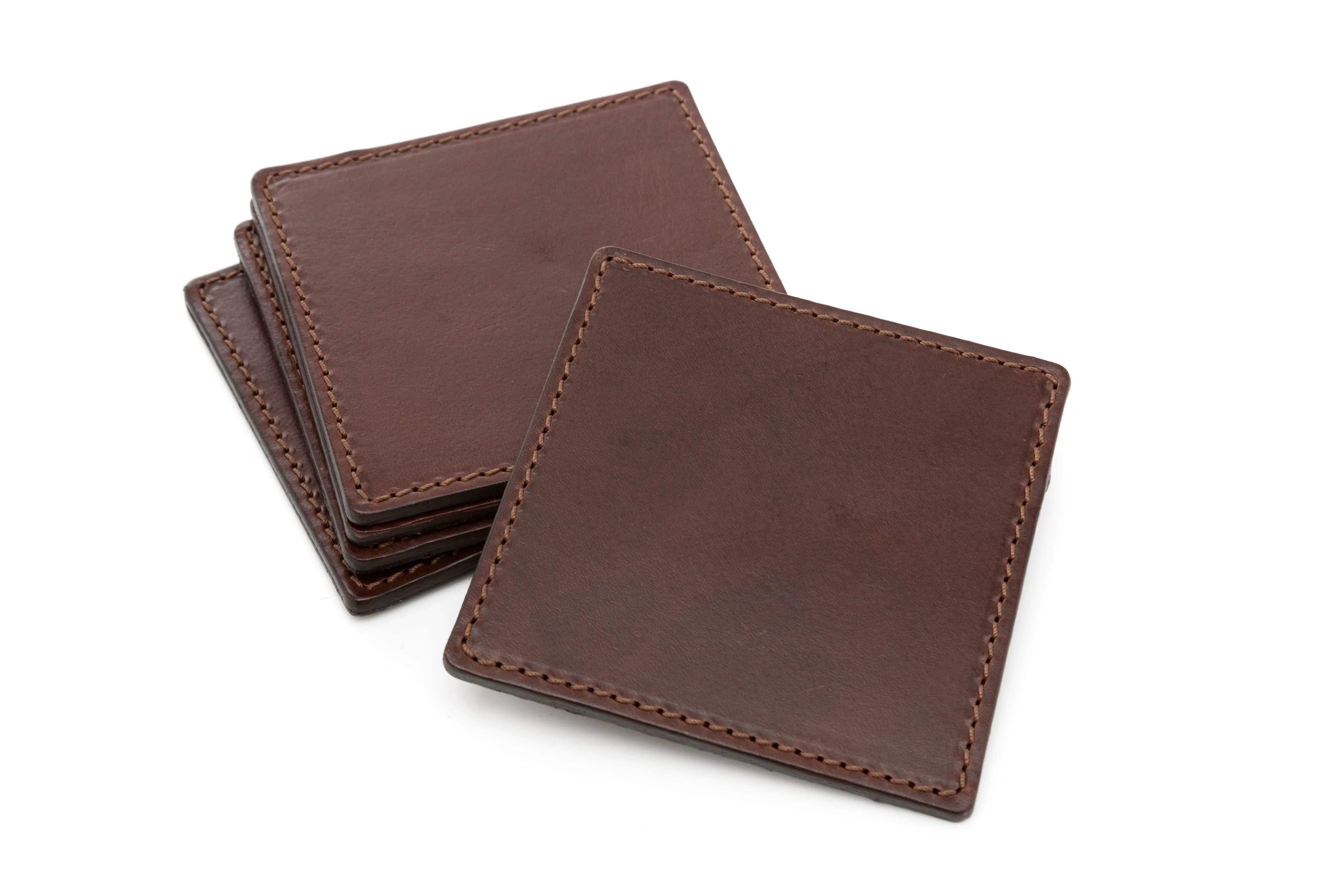 Italian Leather Drink Coasters - Walnut