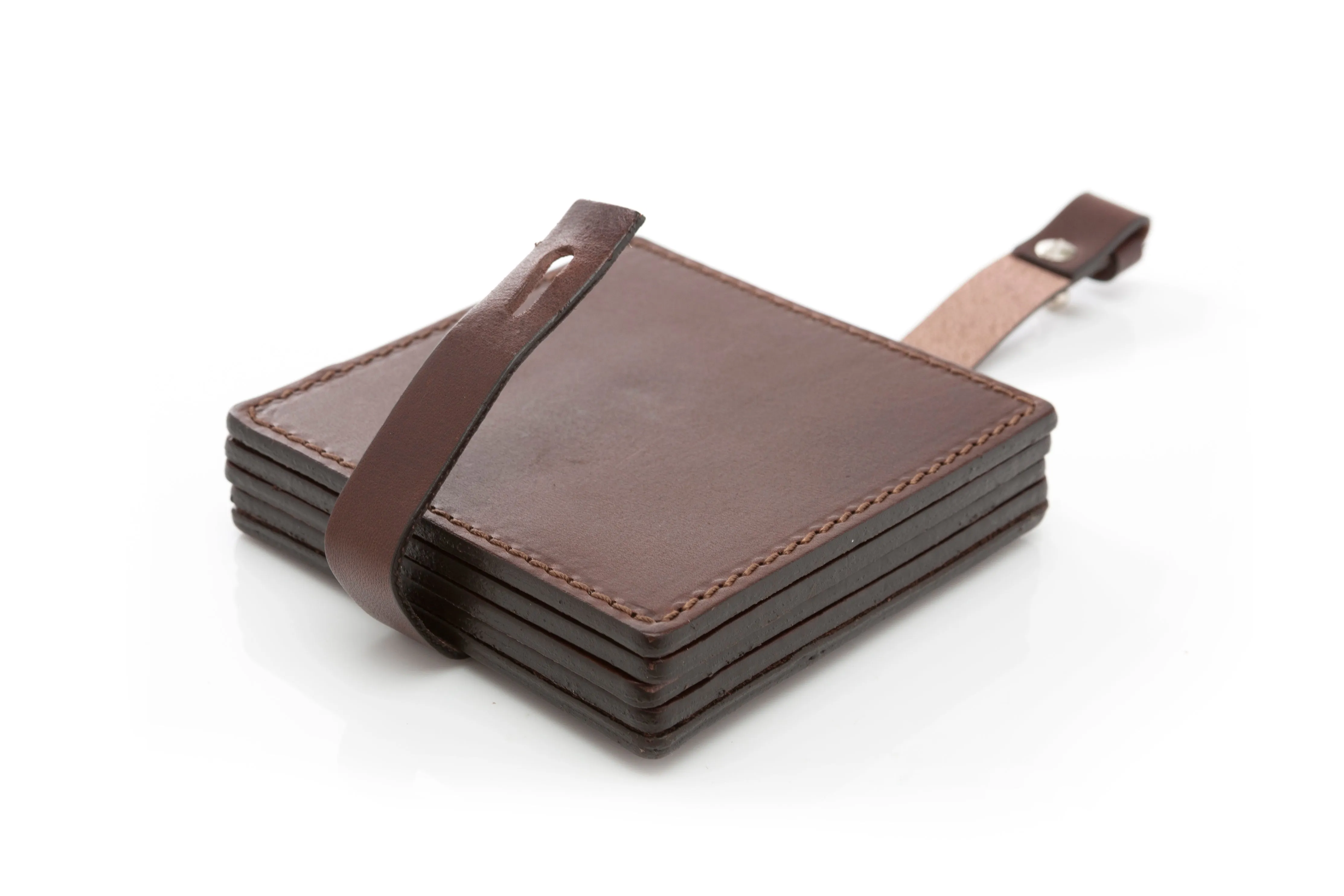 Italian Leather Drink Coasters - Walnut