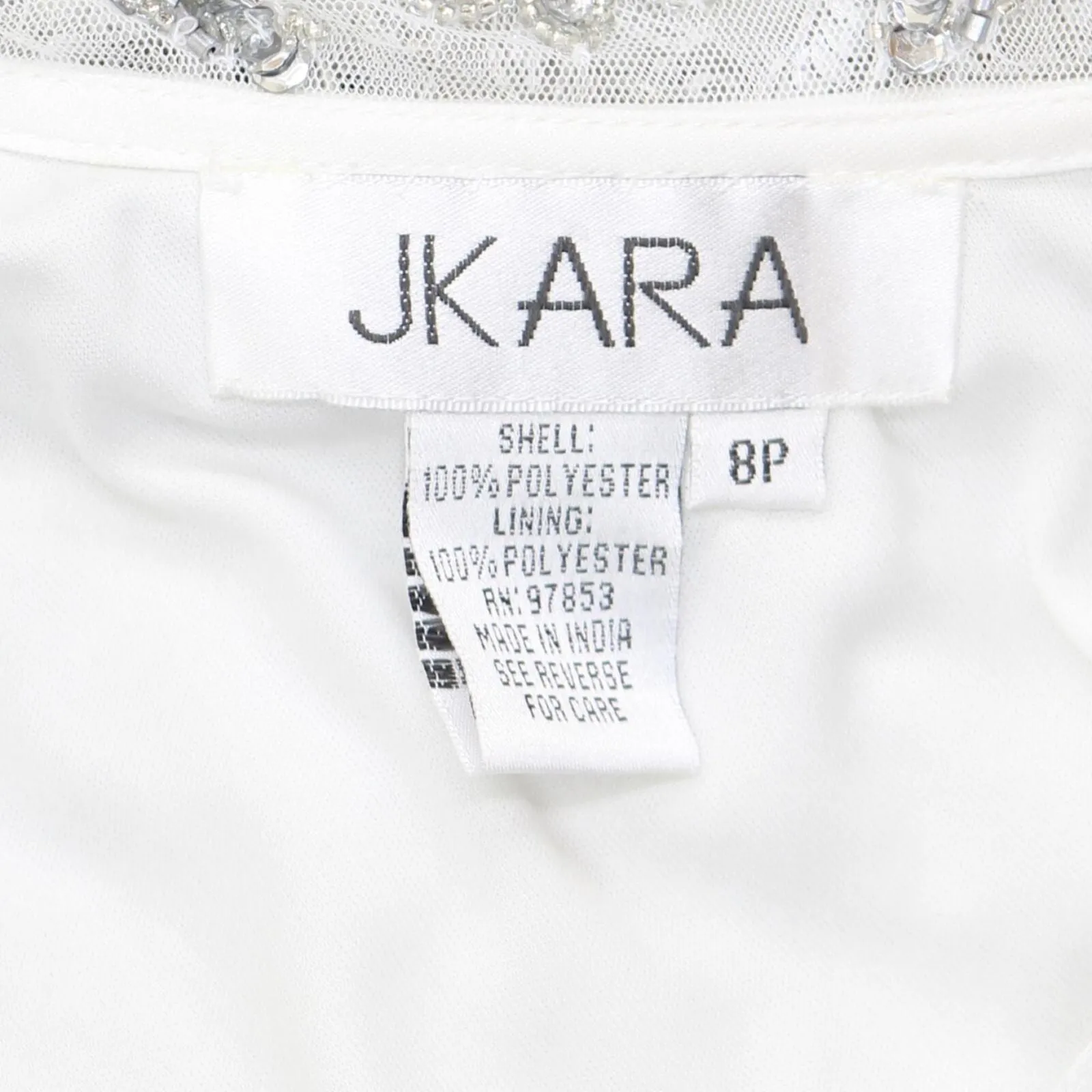 J Kara Womens Cowlneck Beaded Short Sleeve Gown Formal Dress White 8P
