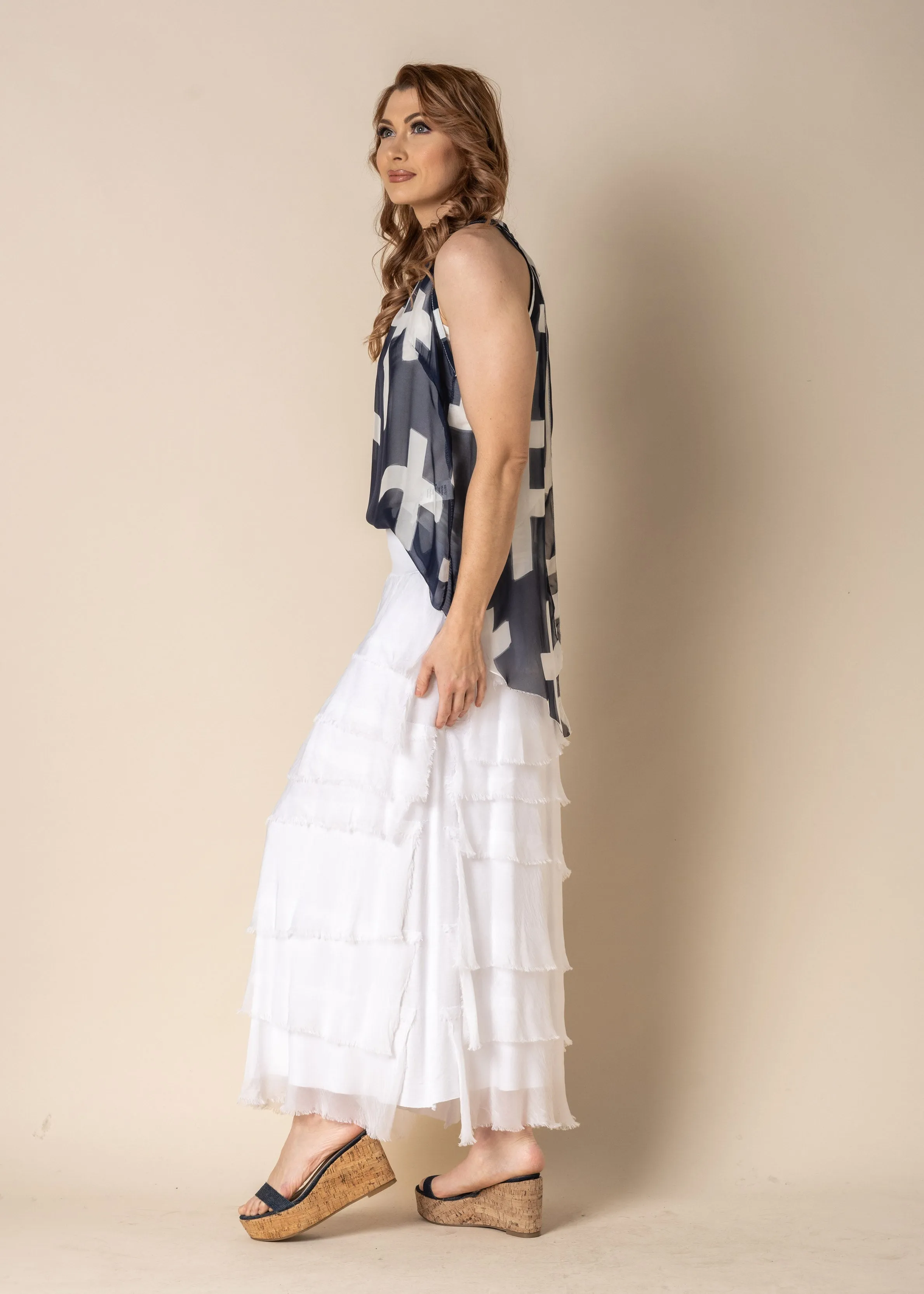 Jasna Silk Top in Navy