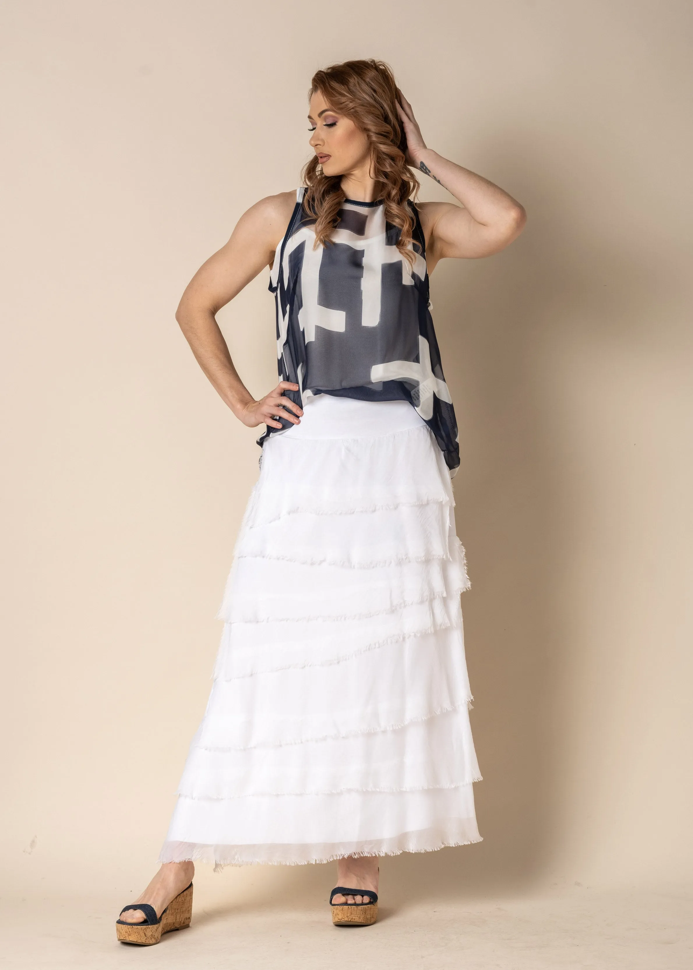 Jasna Silk Top in Navy