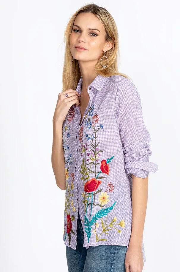 Johnny Was Provence Blouse White Long Button Top Flower Embroidery Antique Large New