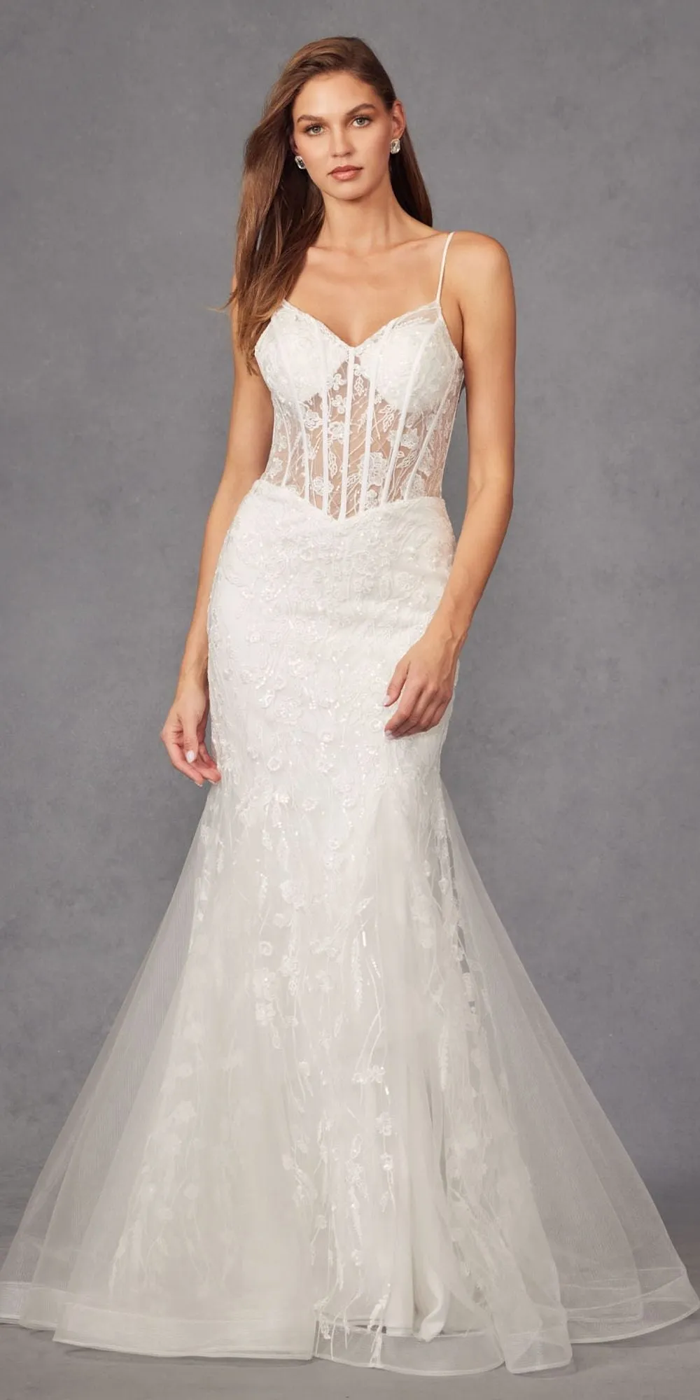 Juliet JT2441SW Long Corset Bodice Embellished Mermaid Wedding Dress