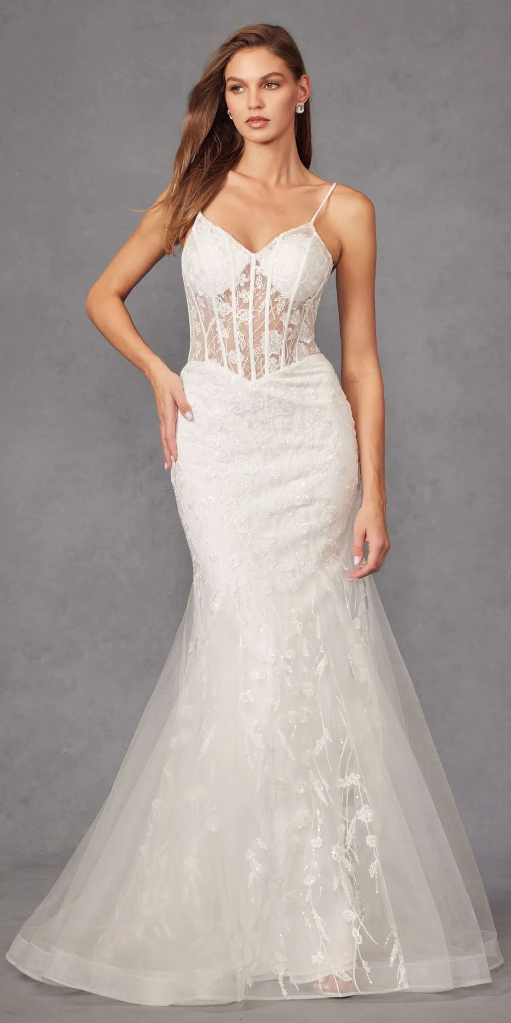 Juliet JT2441SW Long Corset Bodice Embellished Mermaid Wedding Dress