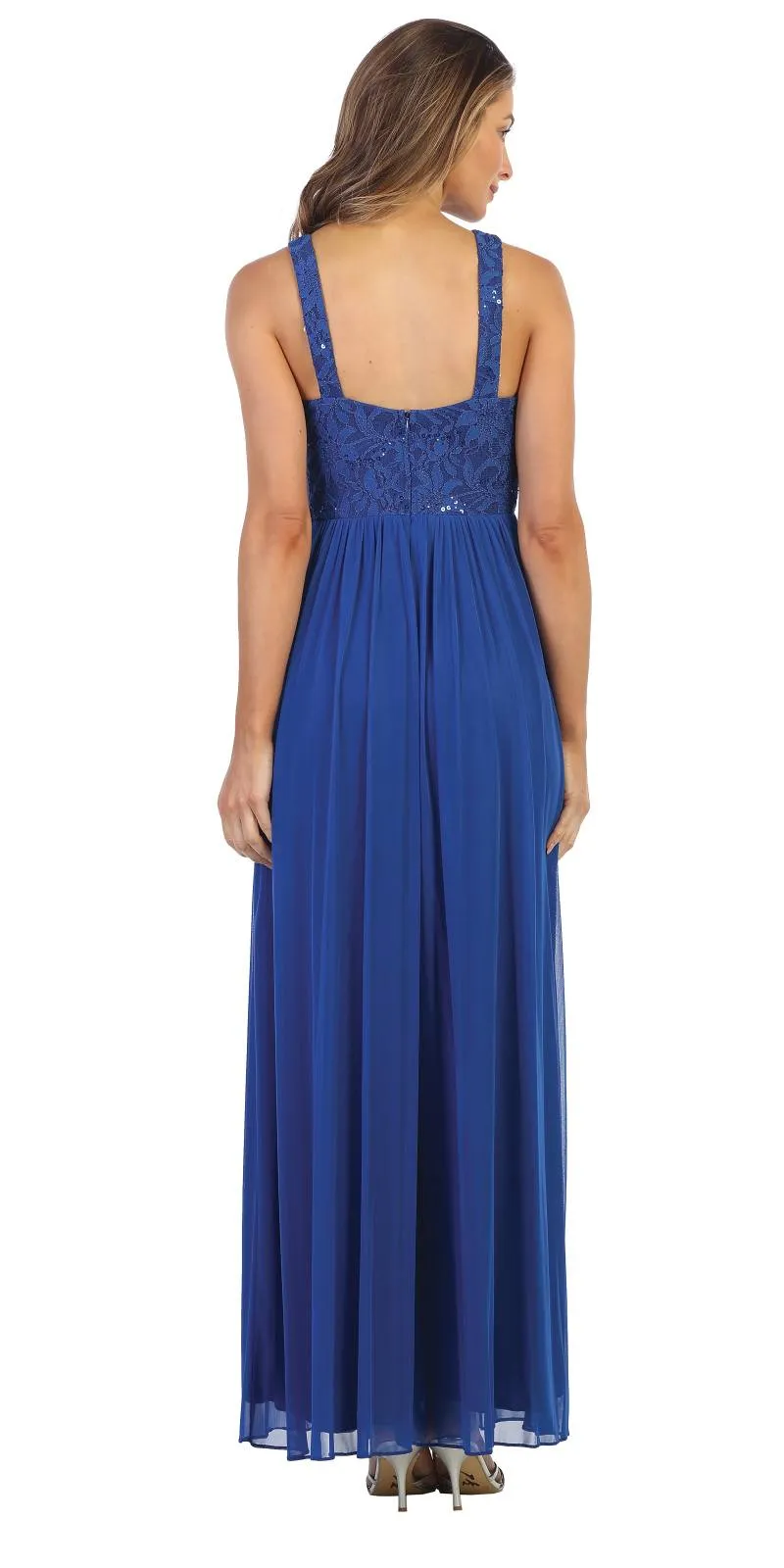 Juno 1013 Halter Long Formal Dress with Embellished Waist