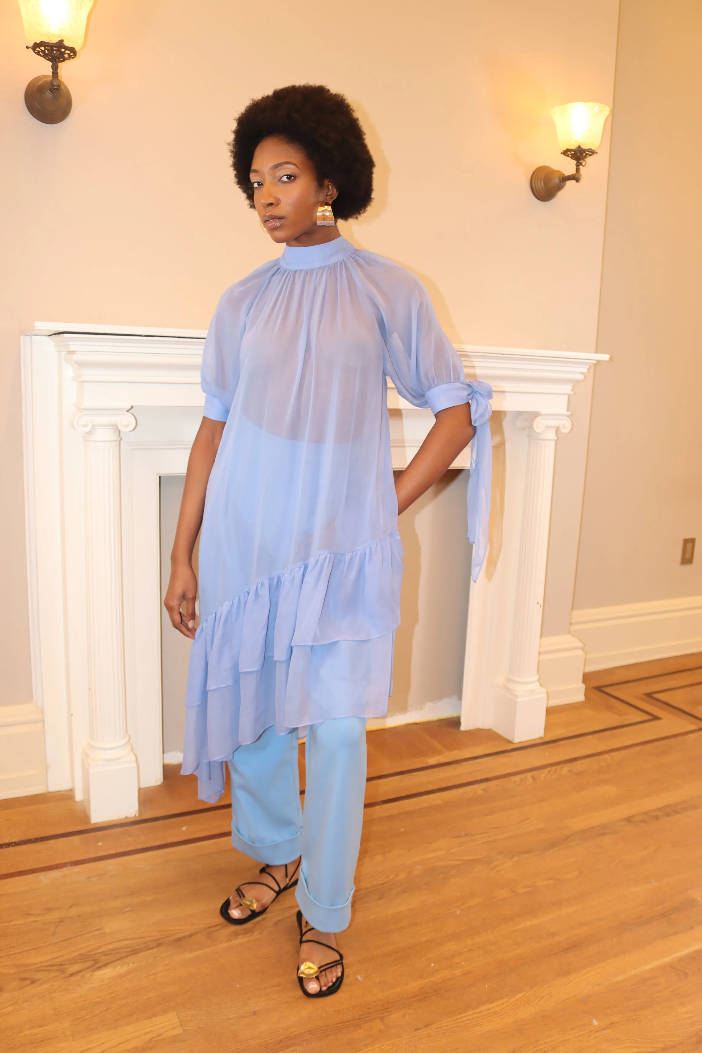 Karen Sheer Asymmetrical Top - Huck Blue