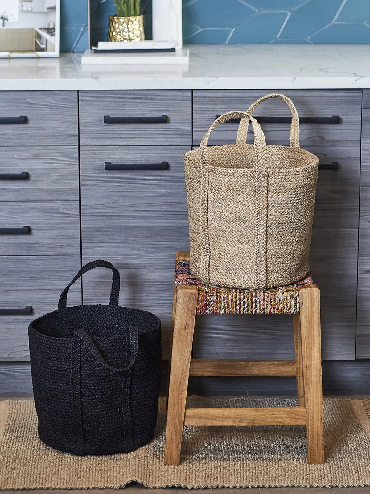 Kata Basket With Handle - Black (Set Of 2)