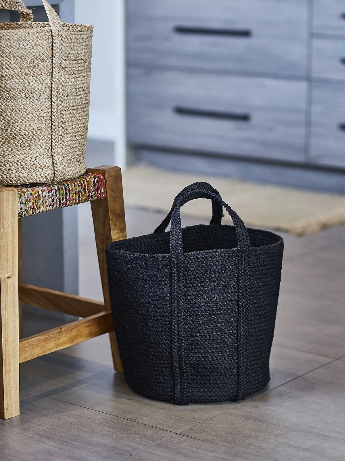 Kata Basket With Handle - Black (Set Of 2)