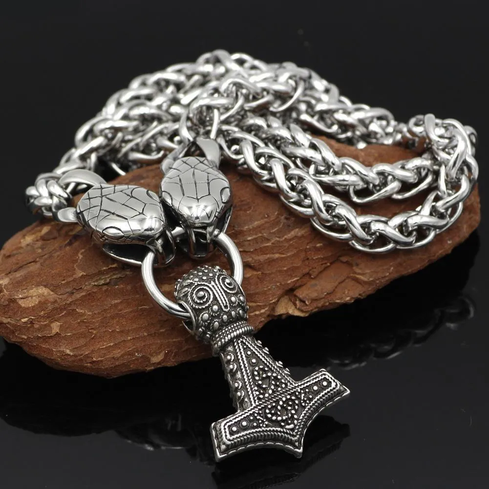 King Chain With Snake Heads & Mjolnir Pendant