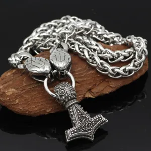 King Chain With Snake Heads & Mjolnir Pendant