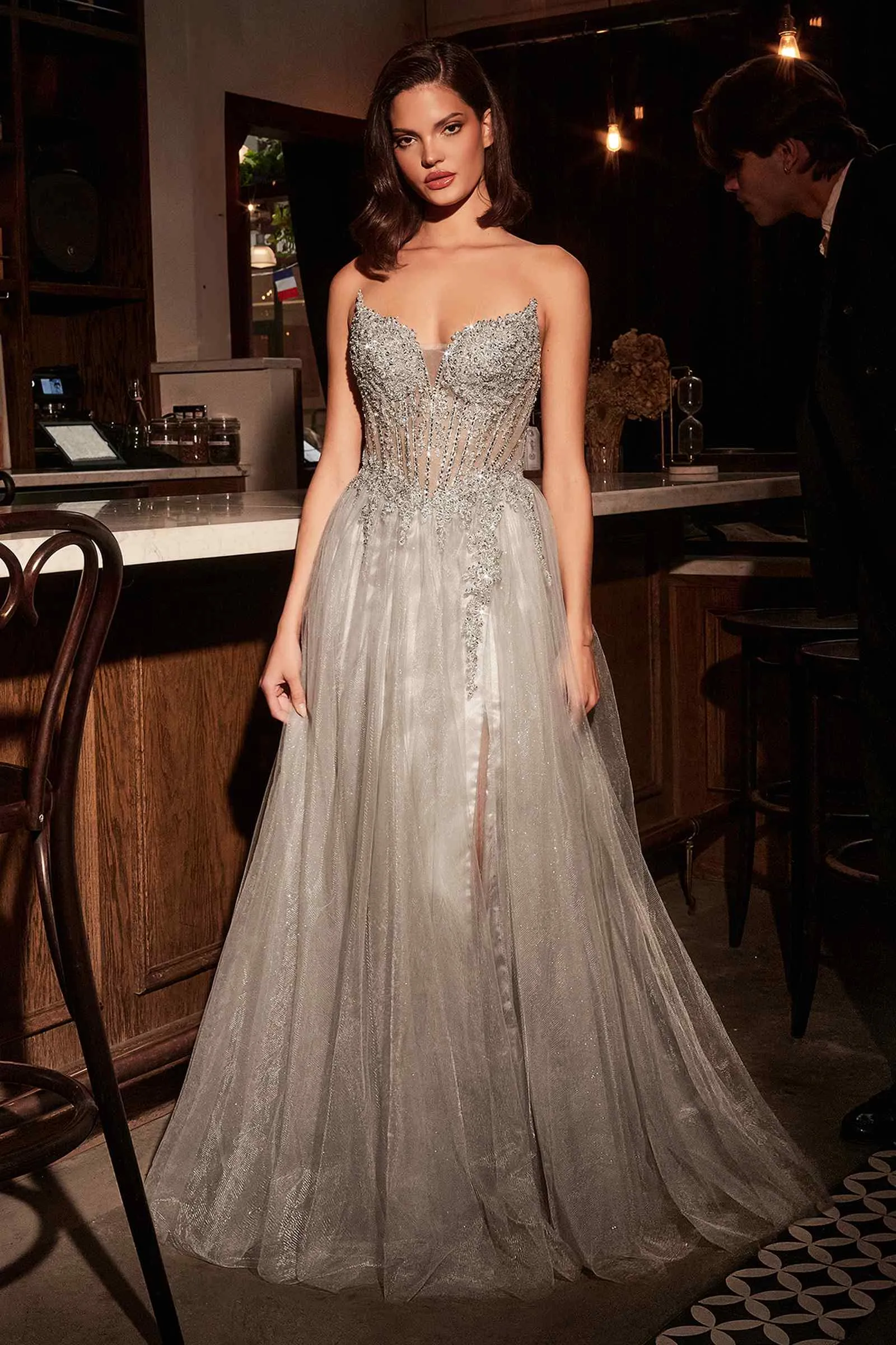 Ladivine CC487 Dress Strapless Layered Tulle A-Line Gown