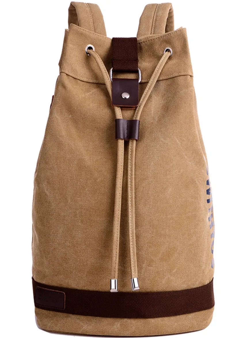 Large Canvas Backpack Drawstring Bucket Bag Outdoor Bookbag