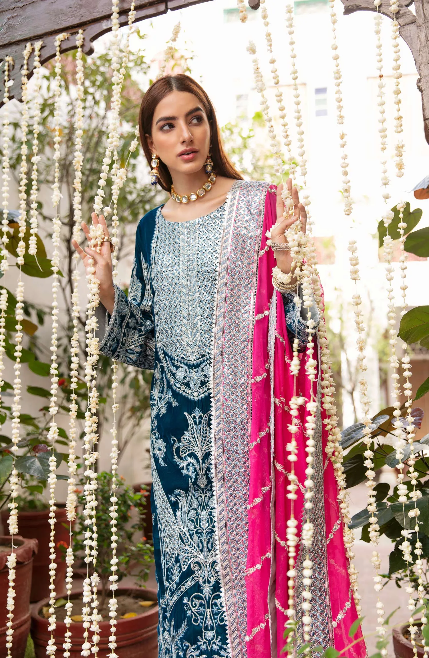 Latest Long Dress Pakistani in Turquoise Shade #PF283