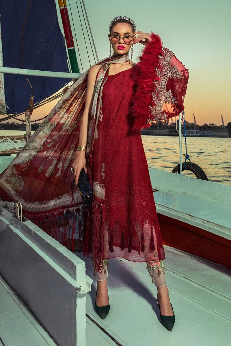Latest Pakistani designer eid embroidered outfit in lavish red color # E2209