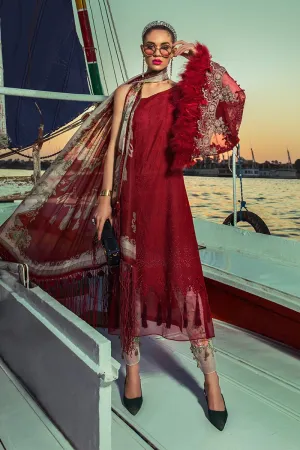 Latest Pakistani designer eid embroidered outfit in lavish red color # E2209
