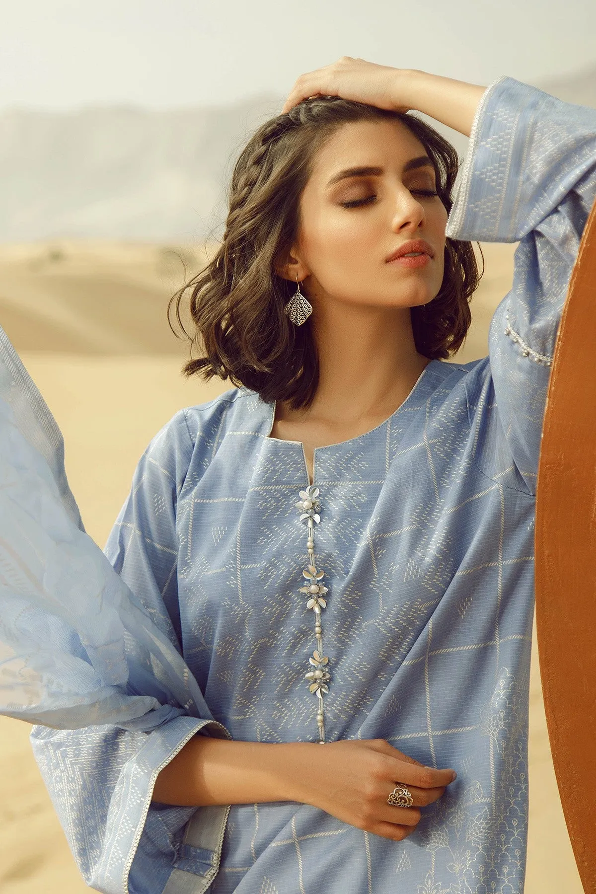 Latest Summer printed Pakistani casual lawn dress in blue color # P2503